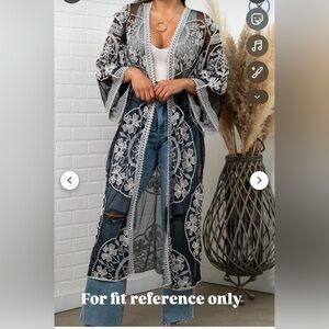 Boho Black Lace and White Embroidery Kimono